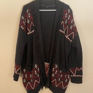 A comfy gray and red sweater